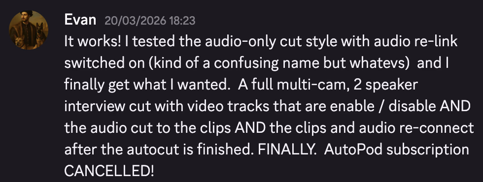 DavinciClaude user testimonial from the Discord community